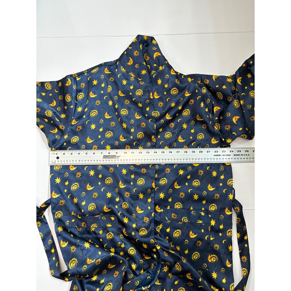 Sold. Liz Claiborne Vintage Celestial Sun Moon Stars Navy Blue Satin Robe Mens - Picture 6 of 7